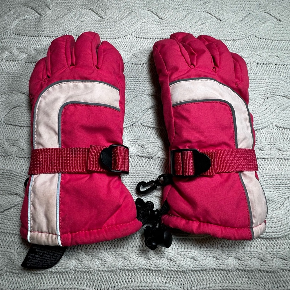 Retro Kids Pink Winter Snow Gloves Size 4-7 #1070